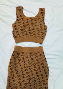 Brown Patterned Winter knit co-ord Set