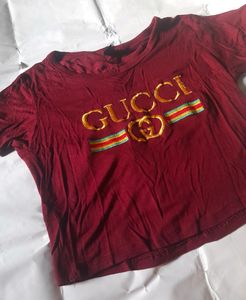 Gucci Maroon Fitted Crop Top Girl's Women Xs Tee