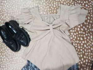 Cute Beige Bow Front Top