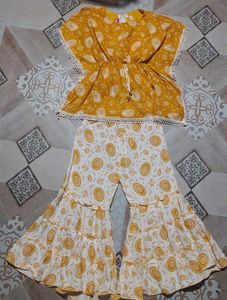 Yellow Printed Kurta Set with Palazzo Size-28