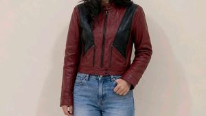 Women's Colourblock Leather Biker Jacket