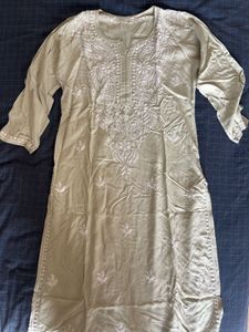 sage green Embroidered chikankari Kurta
