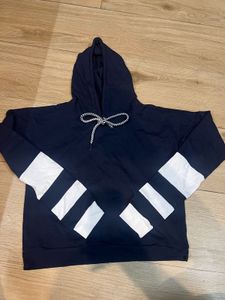 Navy Blue Hoodie with White Stripes