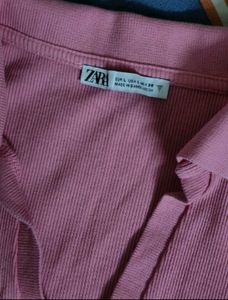 ZARA Pink Polo Neck Cropped Top