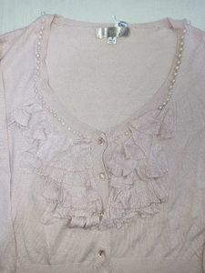 Ruffled Pearl Embellished Cardigan