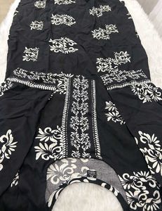 Elegant Black Kurta Set with White Print
