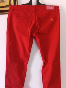 Very aesthetic Vibrant Red Slim Fit Pants