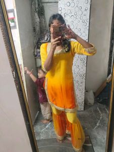Yellow &amp; Orange Ombre stiched Kurta Set