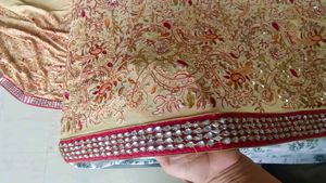 pure Georgette yellowish golden Saree