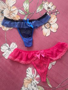 Lace Trim Thong Panties (2-Pack)
