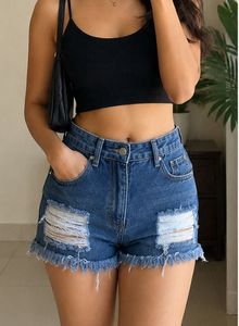 High-WaistRipped Denim Shorts