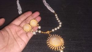 Pearl Sun Pendant Necklace &amp; Earrings Set