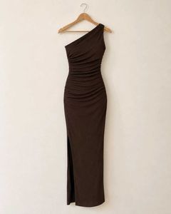 Elegant One-Shoulder Ruched Maxi Dress