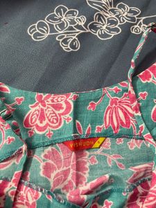 Blue &amp; Pink Floral Printed Sharara Set with Dupatt