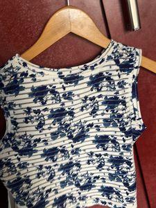 Blue Floral Striped Sleeveless Top