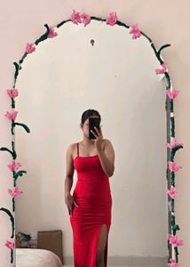 Red Maxi Dress with Thigh Slit