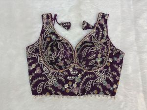 Sleeveless Embroidered Purple Blouse