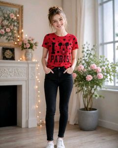 Red "I Love Paris" Graphic Tee