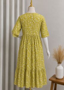 Women’s Olive Green Printed Cotton Maxi Dress with
