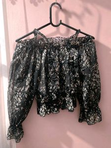 Black Floral Off-Shoulder Top