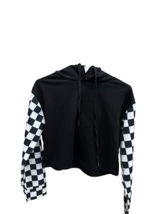 Checker Sleeve Crop Hoodie