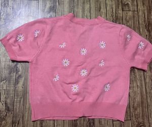 Pink Daisy Embroidered Knit Cardigan
