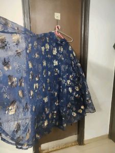 Stunning Blue Floral Print Skirt full flared