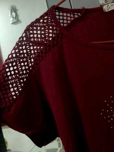 Burgundy Heart Embellished Tee