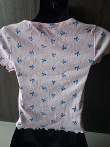 Cute Pink Bow Print Cropped Top