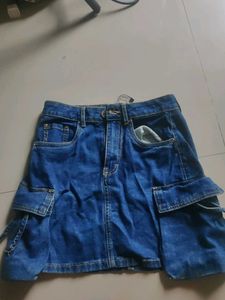 Denim Cargo Mini Skirt