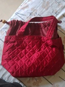 Quilted Red Drawstring Handbag