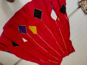 Vibrant Red Ethnic Skirt