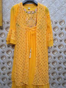 Embroidered Yellow Blouse with Mirror Work