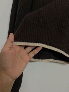 Brown Ribbed Knit Polo Sweater