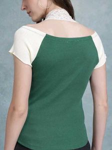 Green Top with Lace Detail