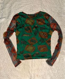 Mesh Print Long Sleeve Top