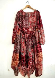 Curvy Clan Maroon Printed Dress ( Women)