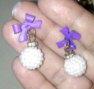 Lavender Bow Pearl Earring, Broach, Balaji Pendant
