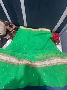 Elegant Green &amp; Gold Embroidered Saree