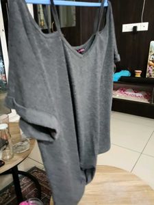 Women's Grey Cold Shoulder Top