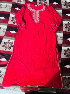 Red Embroidered Kurta Set with Palazzo