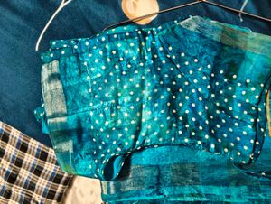 Vintage Teal Printed Sari