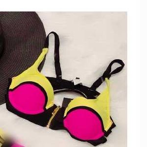 Colorblock Zip Front Bikini Top