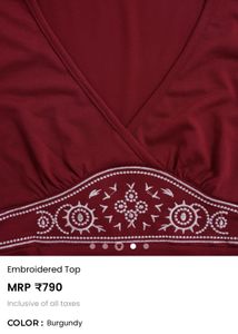 Embroidered Burgundy V-Neck Top