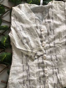 Sheer Puff Sleeve Button-Up Top