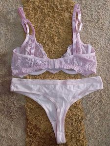 pink Lace Bra &amp; Thong Set