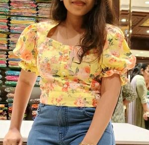 yellow Floral Print Top