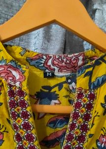 beautiful yellow Floral Print Kurta with Dupatta