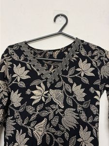 Black Floral Print Kurta
