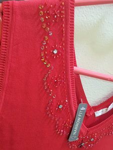 SALE 50%off🚨V-Neck Embellished Red Tank Top